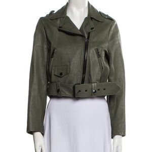 Acne Studios Lamb Leather Biker Jacket, Olive Green, M/8